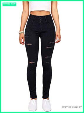 High Waist Skinny Stretchy Ripped Jeans Tummy Control Women